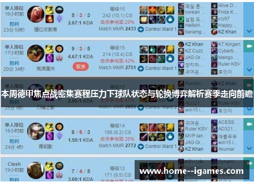 本周德甲焦点战密集赛程压力下球队状态与轮换博弈解析赛季走向前瞻